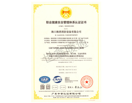 職業(yè)健康安全管理體系認(rèn)證證書